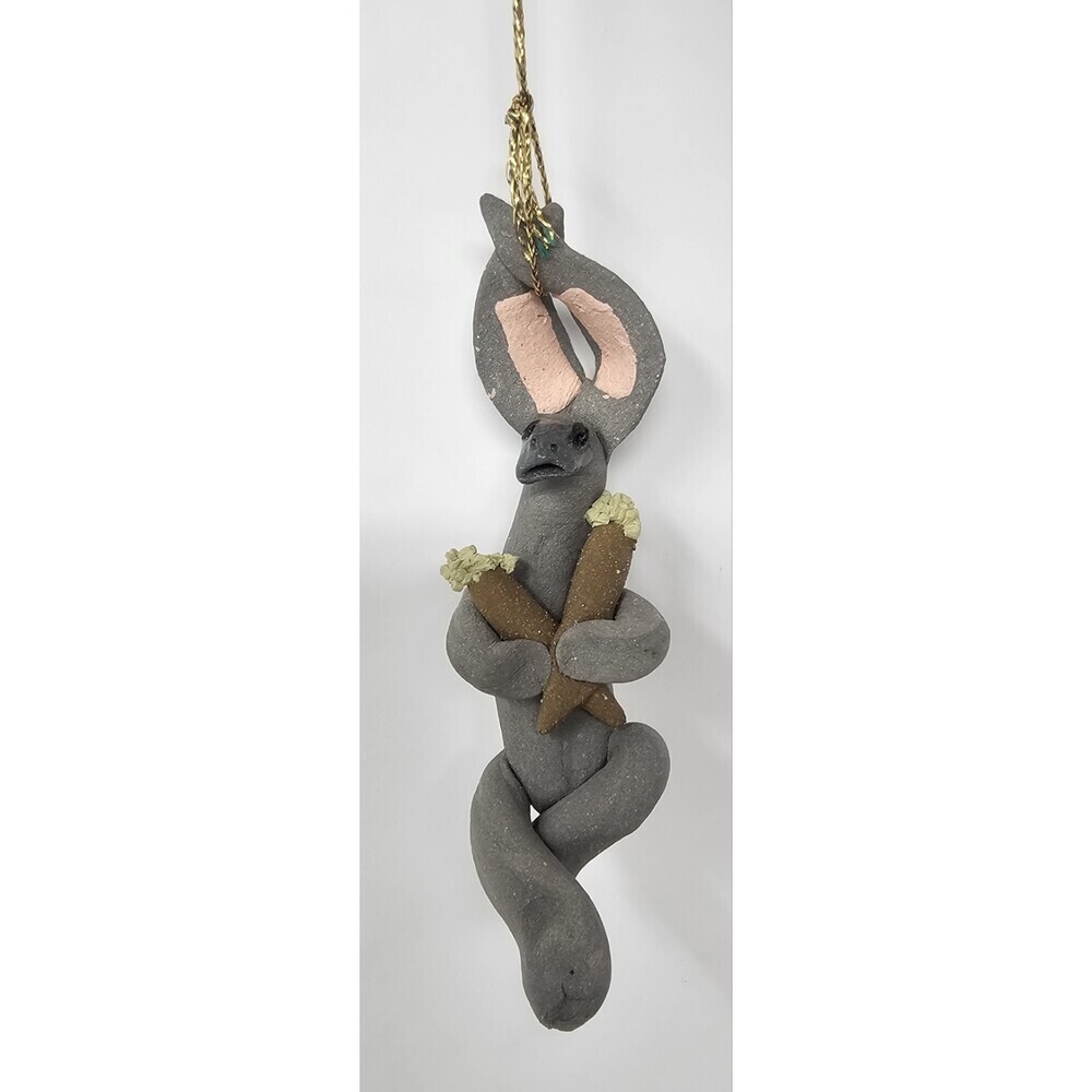 Vtg Handmade Pottery Art Whimsical Rabbit Ornament By Claire Barr Wilson